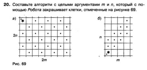 Составьте алгоритм с цельными аргументами m и n , которые с Робота закрашивает клетки ,отмеченные на