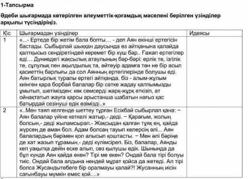 1-тапсырма Әдеби шығармада көтерілген әлеуметтік-қоғамдық мәселені берілген үзінділер арқылытүсіндір