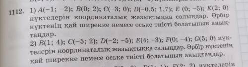 Матем. 12. 1) А(-1; -2); В(0; 2); C(-3; 0); D(-0,5; 1,7); E (0; -5); К(2; 0)нүктелерін координаталық