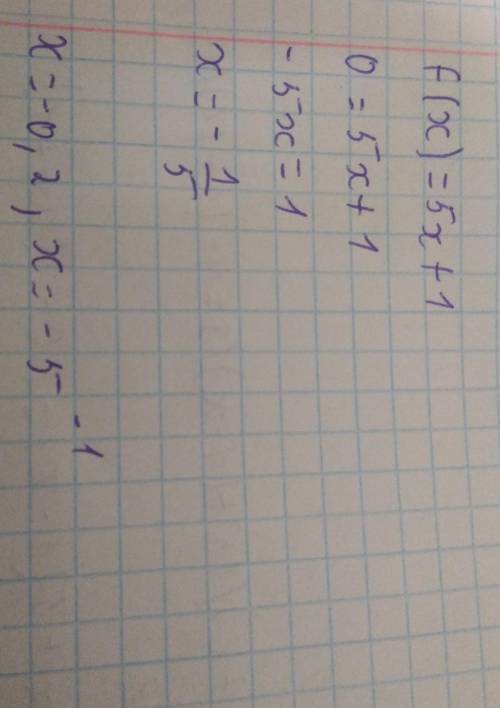 Найдите нули функции: f(x)=5x+1 У нас контрольная.