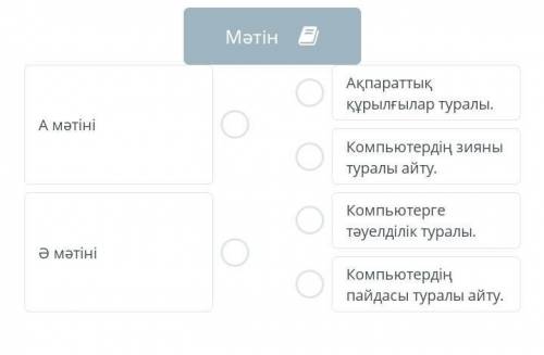 Компьютердің пайдасы мен зияны Мәтіндердің тақырыбын сәйкестендірМәтінА мәтініӘ мәтініАқпараттық құр