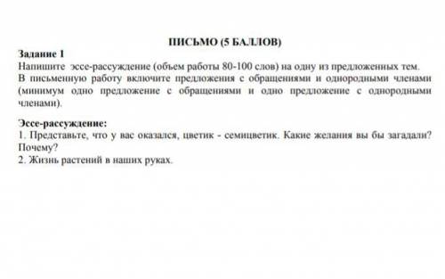 Задание 1 Напишите эссе-рассуждение (объем работы 80-100 слов) на одну из предложенных тем. В письме