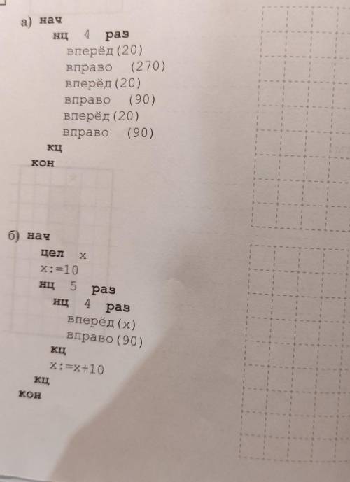 Определите, что будет нарисовано на поле после выполнения чертежником алгоритма​