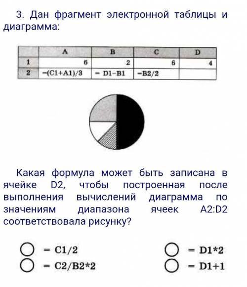 Дан фрагмент электронной таблицы и диаграмма Какая формула может быть записана в ячейке D2 чтобы пос