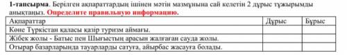 1-тапсырма. Берілген ақпараттардың ішінен мәтін мазмұнына сай келетін 2 дұрыс тұжырымды анықтаңыз.