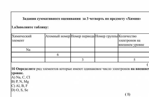 Заполните таблицу. Химические элементы атомный номер, номер предмета, номер группы Количество электр