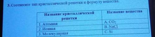 3. Соотнесите тип кристаллической решетки и формулу вещества. Название веществаНазвание кристалличес