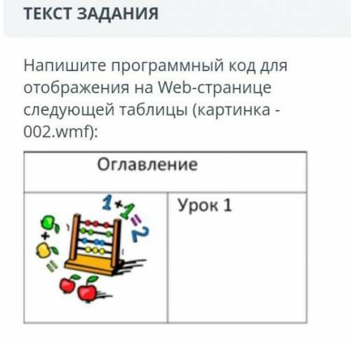 Напишите программный код дляотображения на Web-страницеследующей таблицы (картинка -002. wmf):​