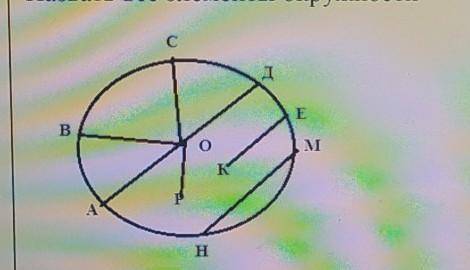 Назвать все элементы окружности. ​