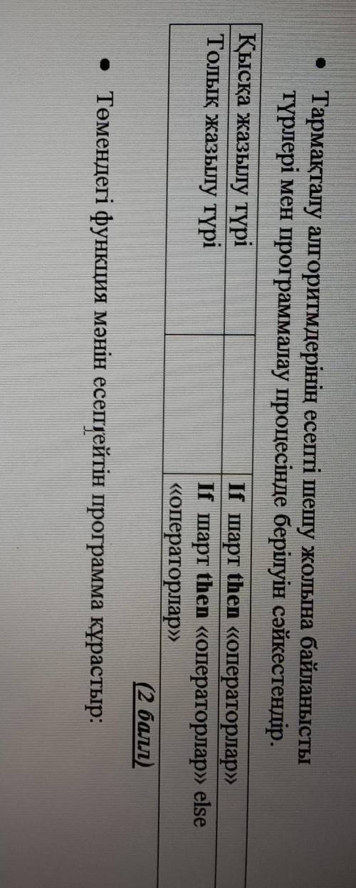 • Тармақталу алгоритмдерінің есепті шешу жолына байланысты түрлері мен программалау процесінде беріл