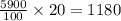 \frac{5900}{100} \times 20 = 1180