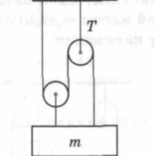 На системе из блоков и нитей подвешен груз массы m=30кг. Найдите силу натяжения нити Т