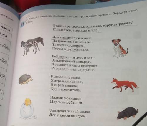 6. оттида адай загадки. Выпиши глаголы времени, определи числои род.Белое, круглое долго лежало, вдр