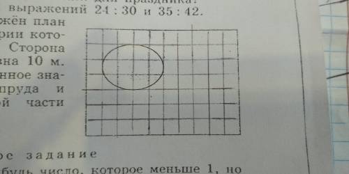 На рисунке мзображен план сквера , на территории которого есть пруд . Сторона квадратной сетки равна