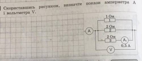 Скориставшись рисонком визначте покази Амперметра А і вольтмерта V ( до іть будь ласка)​