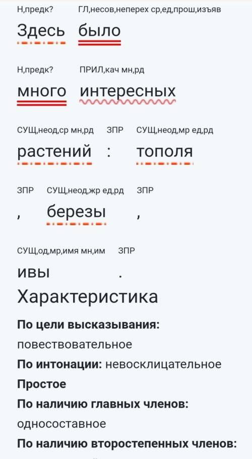 Пунктуационный разбор предложения (5 класс) “Здесь было много интересных растений: тополя, березы, и