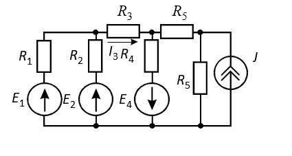 Методом эквивалентных преобразований определить ток I3 (рисунок 29), если:E1=40 В,E2 =20 В,E4 =10 В,