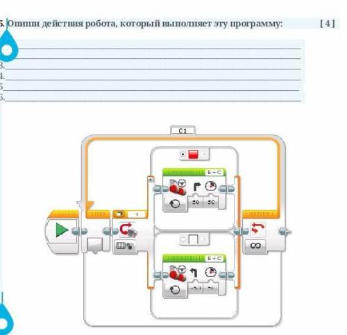 Опиши действия робота, который выполняет эту программу: [ 4 ] 1.2.3.4.56.​