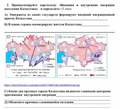 Проанализируйте картосхему «Внешняя и внутренняя миграция населения Казахстана» и определите: (5 мин