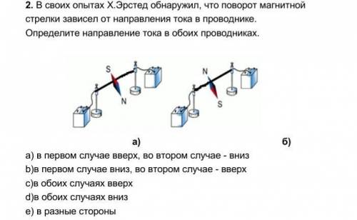 В своих опытах Х.Эрстед обнаружил, что поворот магнитной стрелки зависел от направления тока в прово