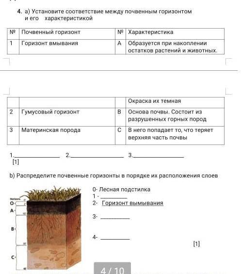 сор если не поняли в фоте 4. a) Установите соответствие между почвенным горизонтом и его характерист