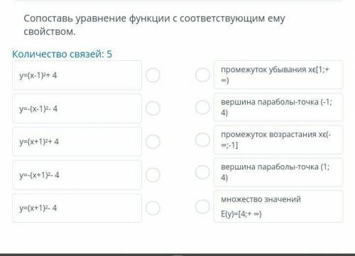 Сопоставьте уравнения функции соответствующими свойством​