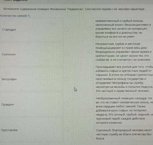 СОЧ ПО РУСС ЛИТ ТЕКСТ ЗАДАНИЯвспомните содержание комедии Фонвизина Недоросль, соотнесите героев с