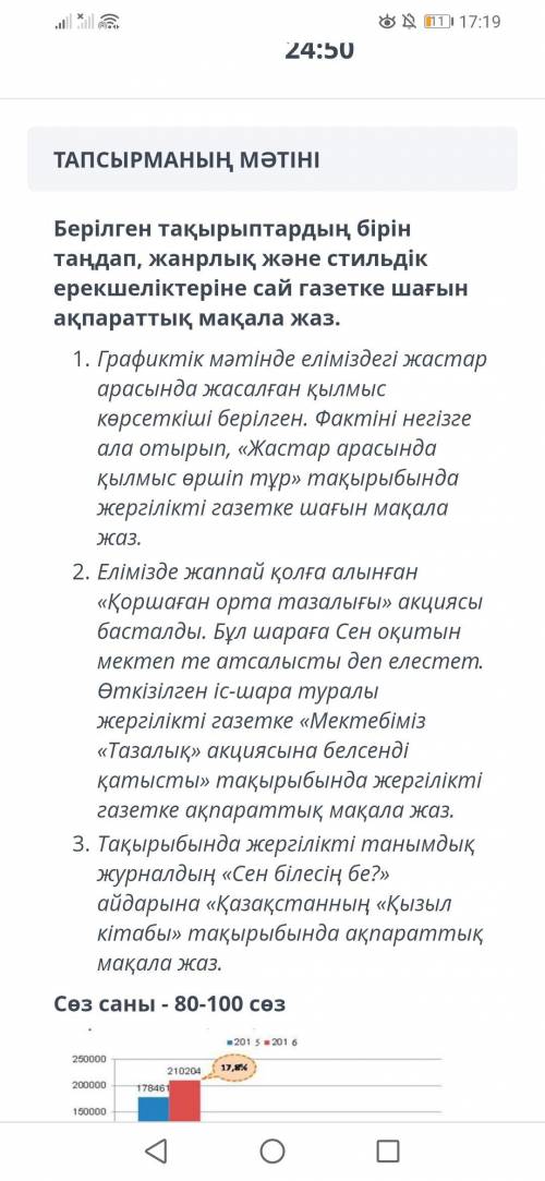 Берілген тақырыптардың бірін таңдап, жанрлық және стильдік ерекшеліктеріне сай газетке шағын ақпарат