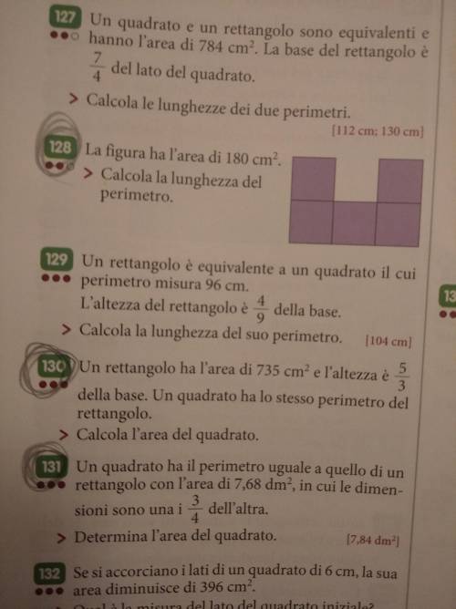 IT:Ex128.La figura ha l'area di 180 cm². Calcolo la lunghezza del perimetro.Ex130.Un rettangolo ha l