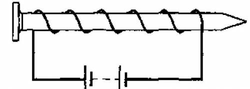10. На рисунке изображен гвоздь, на который намотан изолированный провод. По нему пропускают электри