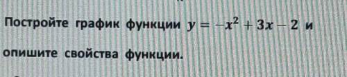 Постройте график функции y=-x2 + 3x-2 иопишите свойства функции.​