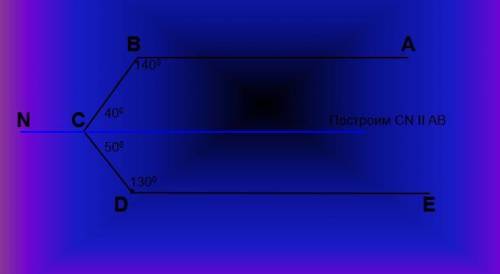На рисунке АВ II ЕD. (угол) CВА = 140(градусов), (угол)СDE = 130(градусов) Докажите, что ВС⊥СD