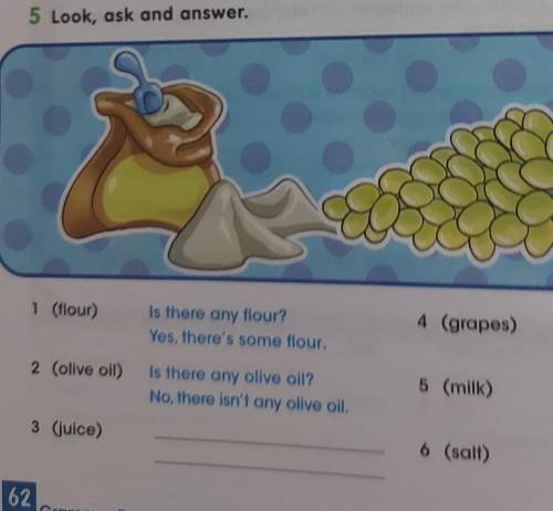 On 5 Look, esk and answer.7 RE1 ThA2A3 T4 (grapes)1 Clour)Is there any flour?Yes, there's some flour