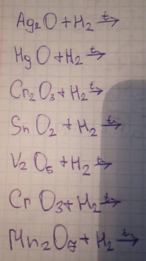 решить буду благодарен :) Ag₂O + H₂Hg O + H₂Cr2O₃ + He &Sn O₂ + H₂V₂ Og + H₂ &Cr Ost H₂Ana O