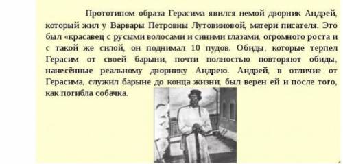 СОЧ Кто является прототипом Герасима в рассказе И.С. Тургенева «Муму»?А) сапожник ЕрофейБ) дворник А