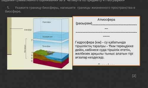 Укажите границу биосферы, напишите границы жизненного пространства в биосфере.​