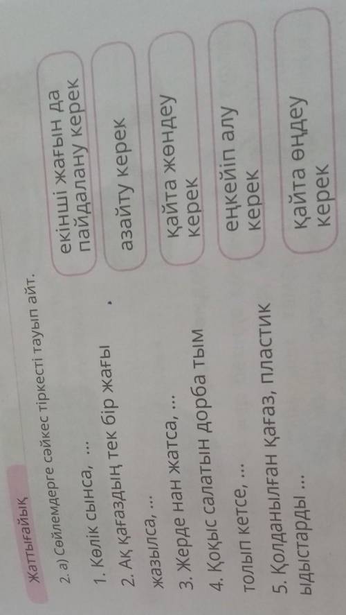 2. а) Сөйлемдерге сәйкес тіркесті тауып айт. екінші жағын дапайдалану кереказайту керек1. Келік сынс