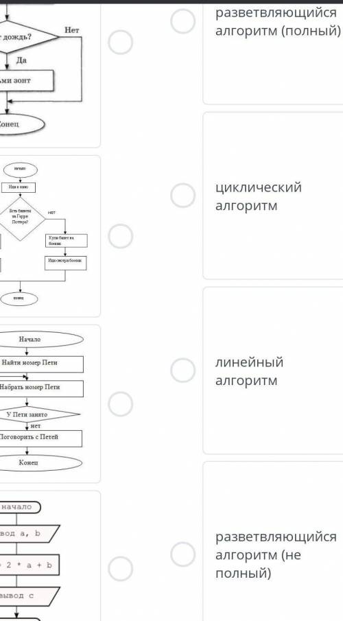 Установите соответствие Блок-схем взависимости от типа алгоритма.​