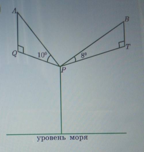Геодезист, находясь в точке Р. наблюдая за горами А и В, получил следующие данные и оказал их на ниж