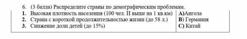 6.      Распределите страны по демографическим проблемам. 1.      Высокая плотность населения (100 ч