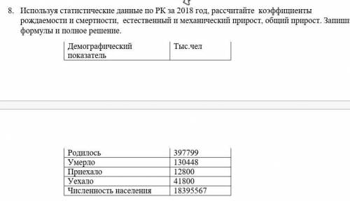      Используя статистические данные по РК за 2018 год, рассчитайте  коэффициенты рождаемости и смер