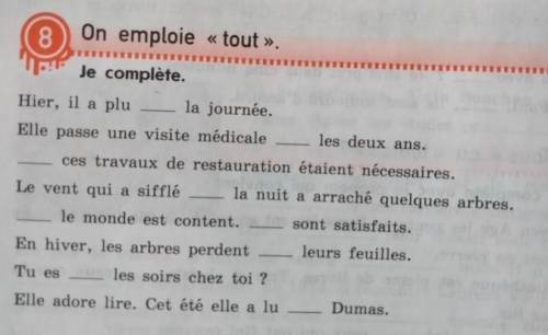 НУЖА On emploie « tout ».! Je complète.Hier, il a plu la journée.Elle passe une visite médicale les