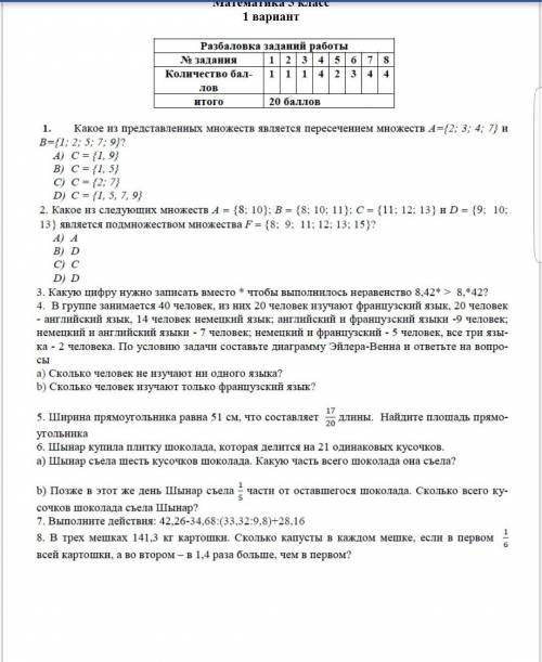 Вот весь соч 6. Шынар купила плитку шоколада, которая делится на 20 одинаковых кусочков. а) Шынар съ