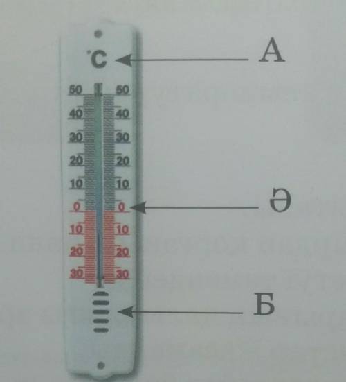 Суретте терометр көрсетілген.А, Ә, Б әріптерімен белгіленген терометрдің компонеттерін ата​