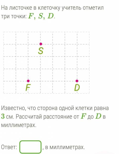 На листочке в клеточку учитель отметил три точки: F,S,D. ​