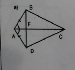 1. Докажите, что ABC=ADC . 2. Является ли биссектрисой угла BCD луч СА? 3. Равны ли треугольники ABF