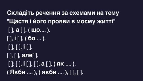 Складіть речення за схемами на тему Щастя і його прояви в моєму житті