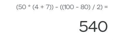 50×(4 +7)-(100-80)÷2=?​