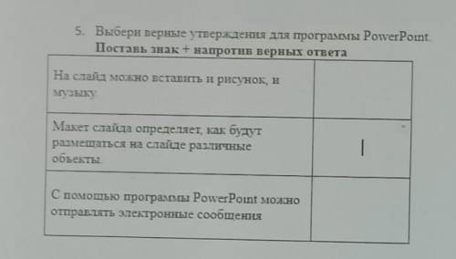 5. Выбери верные утверждения для программы PowerPoint Поставь знак + напротив верных ответаНа слайд