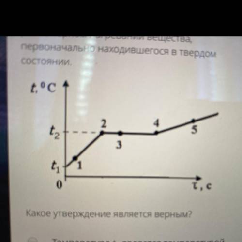 На рисунке представлен график зависимости температуры от времени, полученный при равномерном нагрева